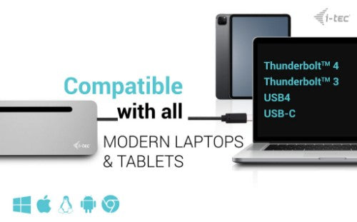 i-tec USB-C Metal Ergonomic 3x 4K Display Docking Station + Power Delivery 100 W
