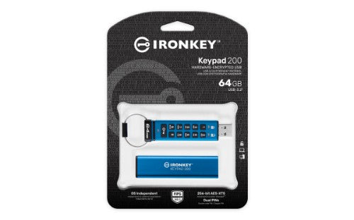Kingston Technology IronKey 64GB Keypad 200, FIPS 140-3 Lvl 3 AES-256 Hardware Encrypted