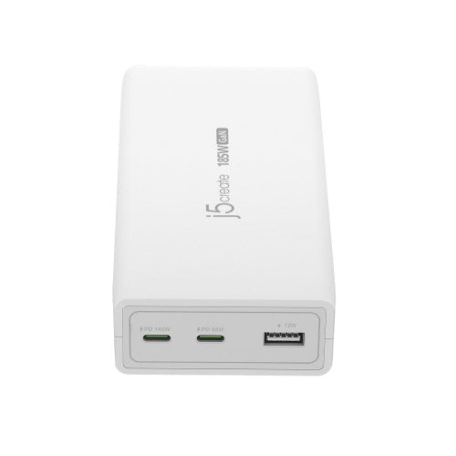 j5create JUP37185W 185W GaN PD 3.1 USB-C® 3-Port Charger-UK, Black