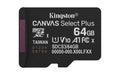 Kingston Technology 64GB micSDXC Canvas Select Plus Gen3 100R A1 Single Pack w/o ADP