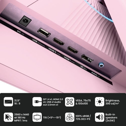 Arozzi Nova 32″ computer monitor 80 cm (31.5") 2560 x 1440 pixels Quad HD LED Pink