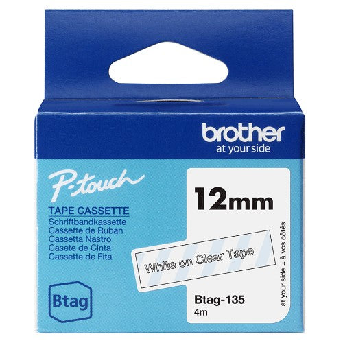 Brother BTAG-135 DirectLabel-etikettes white on Transparent 12mm x 4m for Brother Btag 12mm