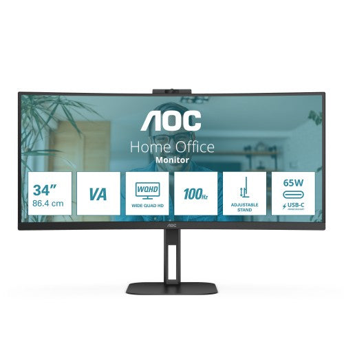 AOC V5 CU34V5CW computer monitor 86.4 cm (34") 3440 x 1440 pixels Wide Quad HD LED Black