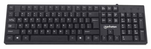 Manhattan Keyboard UK USB Wired, Standard Qwerty layout, Black, Full Size Keys, Cable 1.5m, USB-A connection, Plug and Play, Three Year Warranty, Retail Boxed