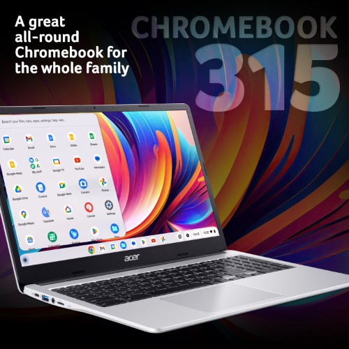 Acer Chromebook 315 CB315-4HT - Intel Celeron N4500, 8GB, 128GB eMMC, 15.6" Full HD Touchscreen, Chrome OS, Silver