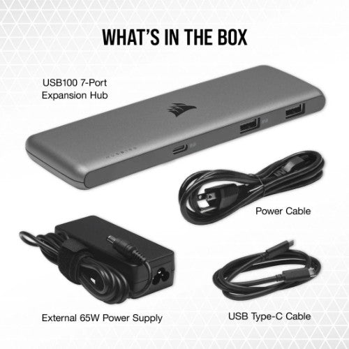 Corsair USB100 7-PORT USB-C/USB-A HUB USB Type-C 50000 Mbit/s Grey