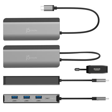 j5create JCD362 Flexible Ports USB-C® 4K144 HDMI™ Hub - Slim 8 in 1, Black/Grey