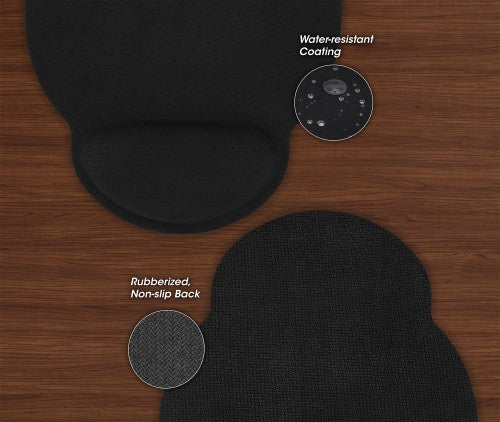 Manhattan Wrist Gel Support Pad and Mouse Mat, Black, 241 × 203 × 40 mm, non slip base, Lifetime Warranty, Card Retail Packaging