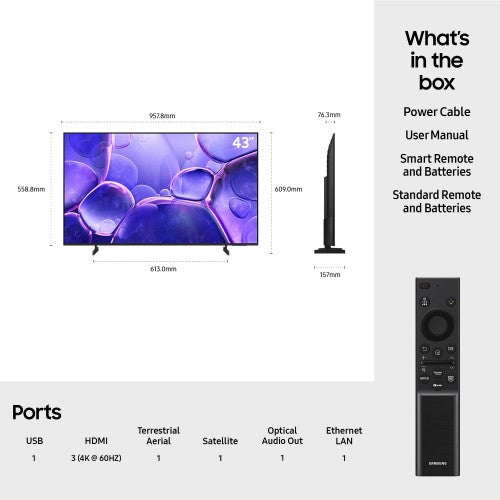 Samsung UE43U8000FKXXU TV 109.2 cm (43") 4K Ultra HD Smart TV Wi-Fi Black