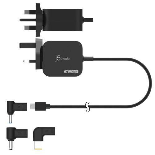 j5create JUP1565DCF3A-FN 67W GaN PD USB-C® Mini Charger with 3 Types of DC Connector - UK