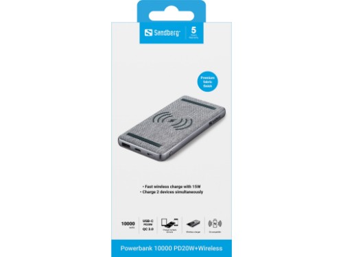 Sandberg Powerbank 10000 PD20W+Wireless