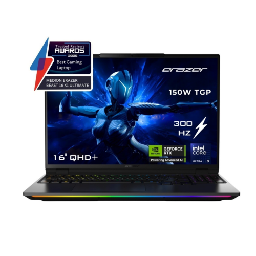 ERAZER Beast 16 X10 (MD 600067) UK Intel Core Ultra 9 290HX Plus Laptop 40.6 cm (16") Quad HD+ 32 GB DDR5-SDRAM 1 TB SSD NVIDIA GeForce RTX 5070 Ti Wi-Fi 6E (802.11ax) Windows 11 Home Black