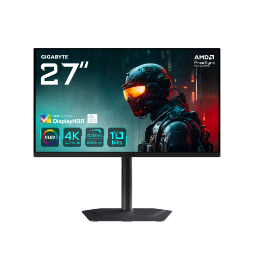GIGABYTE MO27U2 OLED 4K UHD Gaming Monitor - 3840 x 2160, 240Hz, 0.03ms, 1000 cd/m², Display HDR True Black 400, HDMI 2.1, Displayport 1.4