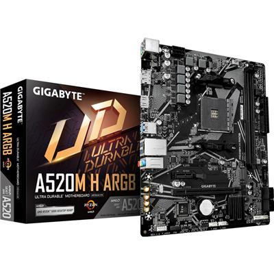 GIGABYTE A520M H ARGB Motherboard - Supports AMD Ryzen 5000 Series CPUs, up to 5100MHz DDR4 (OC), PCIe 3.0 x4 M.2, 1 GbE LAN, USB 3.2 Gen 1