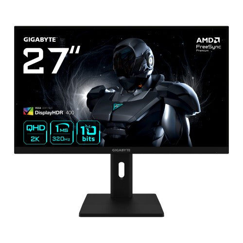 GIGABYTE G27Q3 27” 2K QHD Gaming Monitor - 2560 x 1440, 320Hz, 1ms, 350 cd/m², FreeSync Premium, Display HDR400, HDMI 2.0, Displayport 1.4