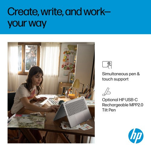 HP OmniBook 5 Flip 2-in-1 Laptop 14-fp0001nax Intel® Core™ i5 i5-1334U 35.6 cm (14") Touchscreen 2K 16 GB LPDDR5-SDRAM 512 GB SSD Wi-Fi 6 (802.11ax) Windows 11 Home Silver