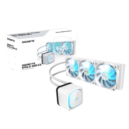 GIGABYTE EAGLE 360 ICE Liquid CPU Cooler - 3x120mm ARGB Fans, full-color LCD, DAISY-CHAIN, Intel LGA 1851 and AMD AM5 Compatible