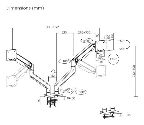 Digitus Dual Monitor Mount, 2x 45", 2x 20 kg