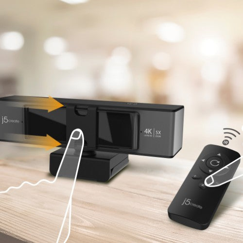 j5create JVCU435 USB™ 4K Ultra HD Webcam with 5x Digital Zoom Remote Control, 3840 x 2160 Video Capture Resolution, Black and Silver