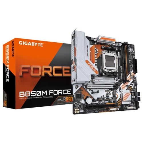 GIGABYTE B850M FORCE Motherboard - AMD Ryzen 9000 Series CPUs, 8+2+2 Phases Digital VRM, up to 9600MHz DDR5 (OC), 1xPCIe 5.0 + 2xPCIe 4.0 M.2, 2.5 GbE LAN, USB 3.2 Gen 2