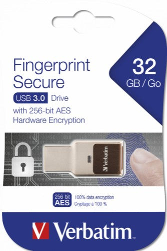 Verbatim FingerPrint Secure - USB 3.0 Drive with fingerprint scanner and AES-256 HW encryption to protect your data - 32 GB - Brown/Silver