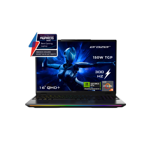 ERAZER Beast 16 X15 (MD 600070) UK AMD Ryzen™ 9 8940HX Laptop 40.6 cm (16") Quad HD+ 32 GB DDR5-SDRAM 2 TB SSD NVIDIA GeForce RTX 5070 Ti Wi-Fi 6E (802.11ax) Windows 11 Home Black
