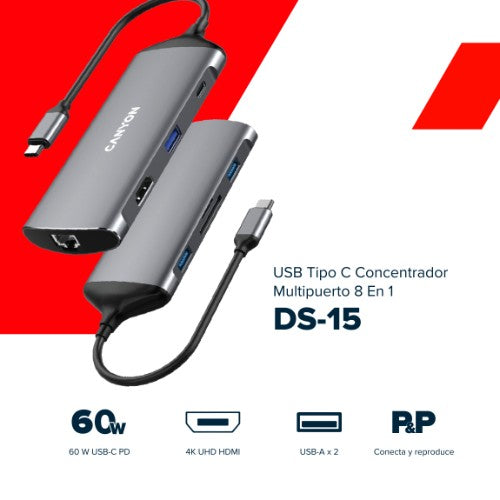 Canyon DS-15 USB 3.2 Gen 1 (3.1 Gen 1) Type-C Grey