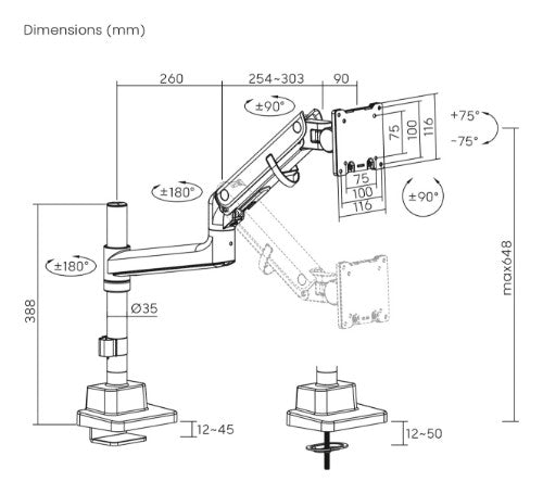 Digitus Single Monitor Mount, 57", 27 kg