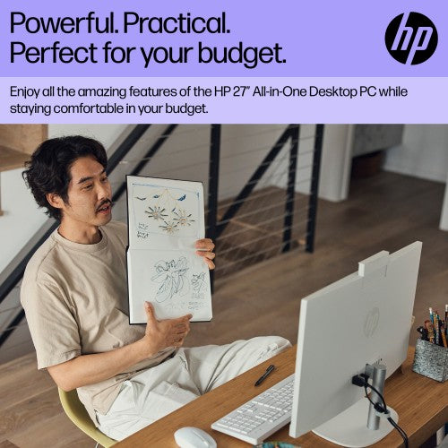 HP All-in-One 27-cr0045na Intel® Core™ i5 i5-1334U 68.6 cm (27") 1920 x 1080 pixels All-in-One PC 8 GB DDR4-SDRAM 512 GB SSD Windows 11 Home Wi-Fi 6 (802.11ax) White
