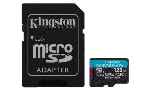 Kingston Technology 128GB microSDXC Canvas Go Plus Gen4 200MB/s A2 U3 V30 Card + Adapter