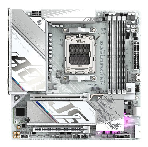 GIGABYTE X870M AORUS ELITE WIFI7 ICE Motherboard - Supports AMD Ryzen 9000 CPUs, 14+2+2 Phases Digital VRM, up to 8200Hz DDR5 (O.C), 1xPCIe 5.0 + 1xPCIe 4.0, Wi-Fi 7, 2.5 GbE LAN, USB 4