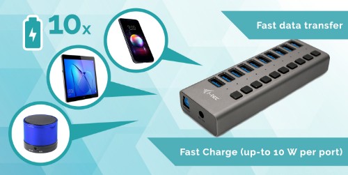 i-tec USB 3.0 Charging HUB 10 port + Power Adapter 48 W