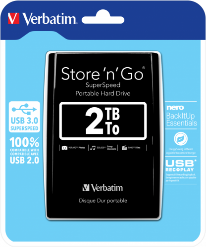 Verbatim Store 'n' Go USB 3.0 Portable Hard Drive 2TB Black