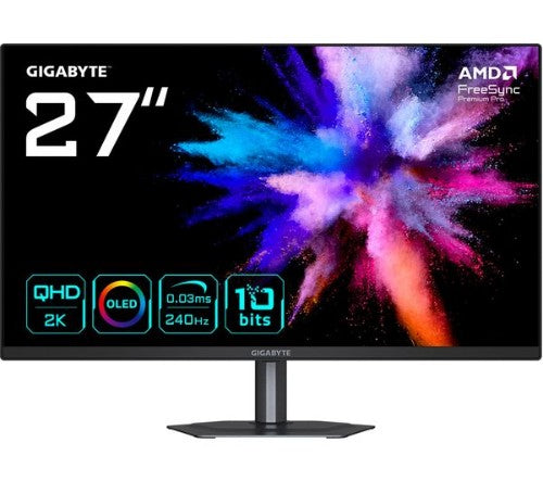 GIGABYTE GO27Q24G 27” OLED 2K QHD Gaming Monitor - 2560 x 1440, 240Hz, 0.03ms, 275 cd/m², FreeSync Premium, G-Sync Compatible, HDMI 2.1, Displayport 1.4