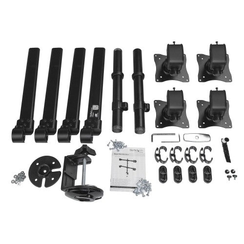StarTech.com Desk Mount Quad Monitor Arm - Ergonomic VESA 4 Monitor Mount 2x2 up to 27" - Articulating & Height Adjustable Pole Mount - Tilt/Swivel/Rotate LCD/LED Screen - Desk Clamp/Grommet