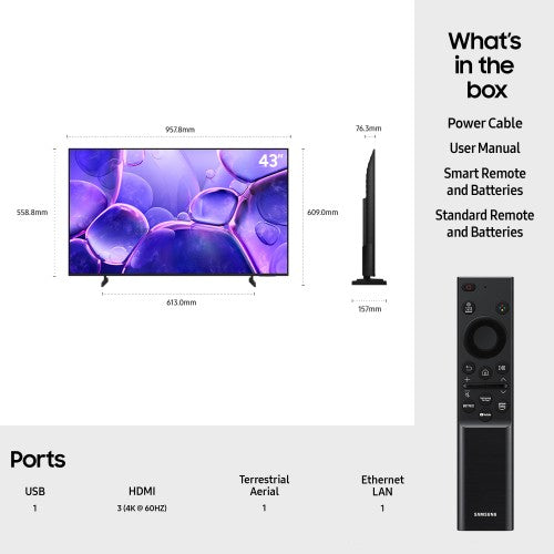 Samsung UE43U8000FKXXU TV 109.2 cm (43") 4K Ultra HD Smart TV Wi-Fi Black