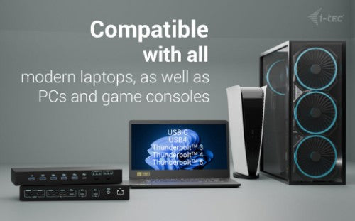 i-tec USB-C KVM Dock PRO for Three Hosts, Dual Video, with 2x Power Delivery, max 92W