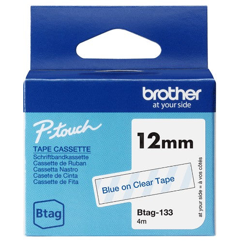 Brother BTAG-133 DirectLabel-etikettes blue on Transparent 12mm x 4m for Brother Btag 12mm