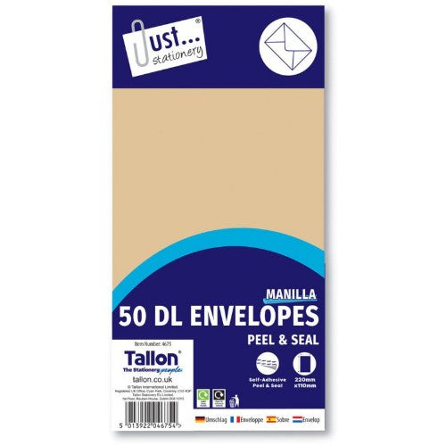 Tallon Just Stationery DL Peel & Seal Manila Envelopes (Pack of 50) 4675-Manila