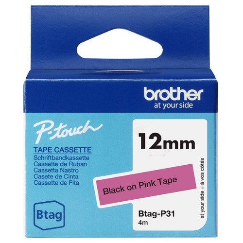 Brother BTAG-P31 DirectLabel-etikettes black on pink 12mm x 4m for Brother Btag 12mm