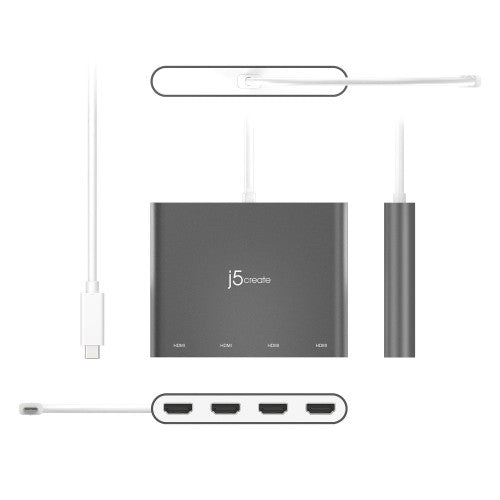 j5create JCA366-N USB-C™ to 4-Port HDMI™ Multi-Monitor Adapter, Silver