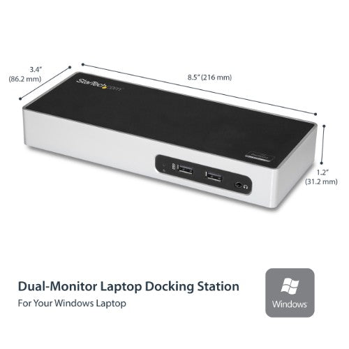 StarTech.com USB 3.0 Docking Station - Dual Monitor Laptop Docking Station with HDMI & DVI/VGA Video - 6-port USB 3.1 Gen 1 5Gbps Hub, GbE, Audio - Universal Type-A Dock - Windows & Mac