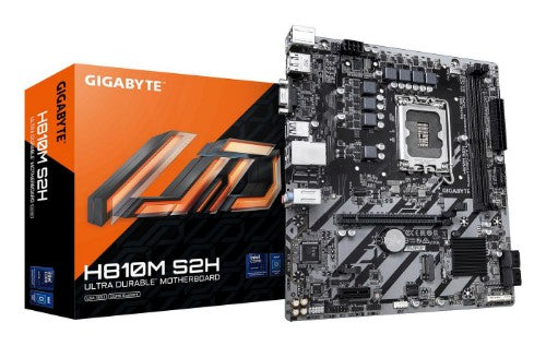 GIGABYTE H810M S2H Motherboard - Intel Core Ultra (Series 2) CPUs, 4+1+2 Phases VRM, up to 6400MHz DDR5, 1xPCIe 4.0 M.2, 1GbE LAN, USB 3.2 Gen 1