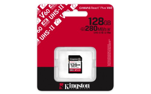 Kingston Technology 128GB Canvas React Plus SDXC UHS-II 280R/100W U3 V60 for Full HD/4K