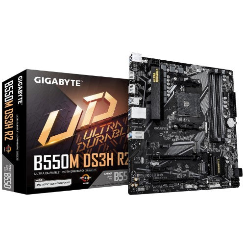 GIGABYTE B550M DS3H R2 Motherboard - AMD Ryzen 5000 CPUs, 5+3 Phases VRM, up to 4733MHz DDR4 (O.C.), 1xPCIe 4.0 + 1xPCIe 3.0 M.2, 1GbE LAN, USB 3.2 Gen 1