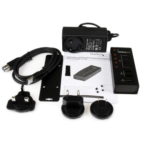 StarTech.com 4 Port USB 3.0 Hub plus 3 Dedicated USB Charging Ports (2 x 1A & 1 x 2A) - Wall Mountable Metal Enclosure~4 Port USB 3.0 Hub (5Gbps) plus 3 Dedicated USB Charging Ports (2 x 1A & 1 x 2A) - Wall Mountable Metal Enclosure