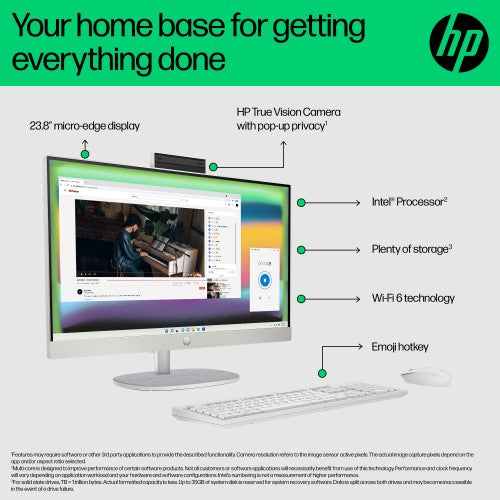 HP 24 -cr0062na PC Intel® Core™ i3 i3-N300 60.5 cm (23.8") 1920 x 1080 pixels All-in-One PC 8 GB DDR4-SDRAM 512 GB SSD Windows 11 Home Wi-Fi 6 (802.11ax) White