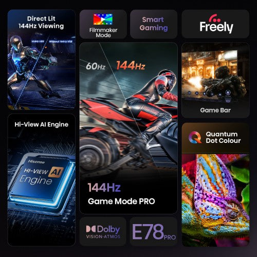 Hisense 100" E78QTUK PRO 144Hz QLED Smart AI TV with Freely
