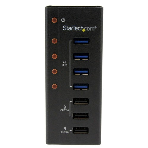 StarTech.com 4 Port USB 3.0 Hub plus 3 Dedicated USB Charging Ports (2 x 1A & 1 x 2A) - Wall Mountable Metal Enclosure~4 Port USB 3.0 Hub (5Gbps) plus 3 Dedicated USB Charging Ports (2 x 1A & 1 x 2A) - Wall Mountable Metal Enclosure
