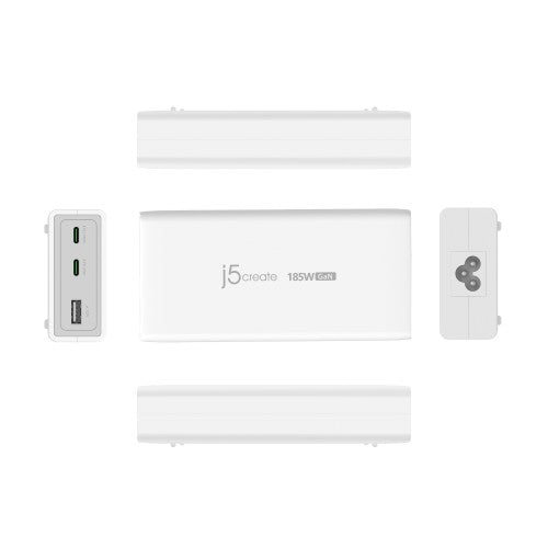 j5create JUP37185W 185W GaN PD 3.1 USB-C® 3-Port Charger-UK, Black